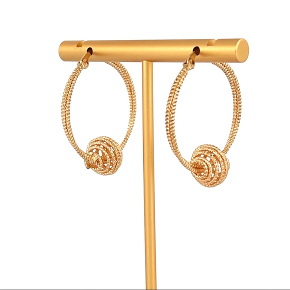 Skinny Gold Tone Fancy Hoop Earrings - Picture 3 of 5